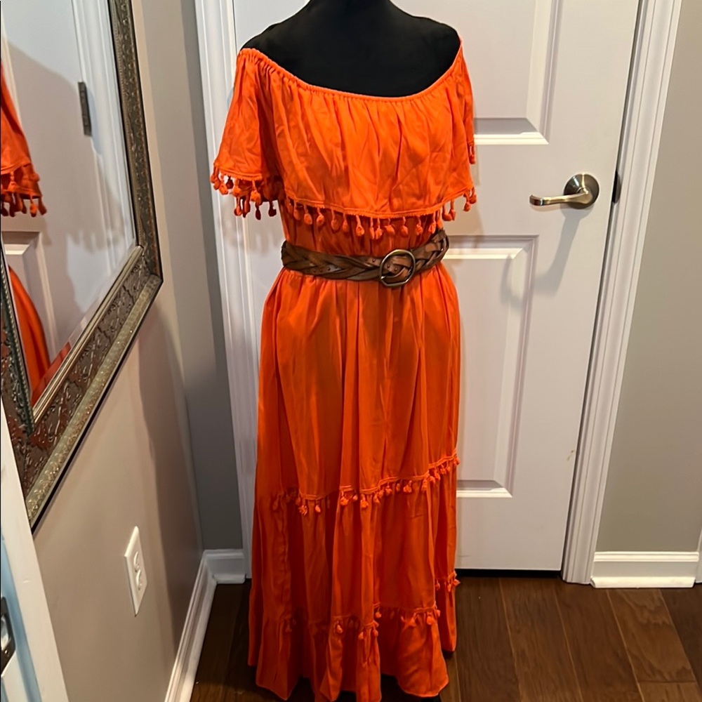 Orange Off-Shoulder Maxi Dress
